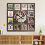 Reloj Cuadrado Crea tu propia madera oscura rústica de 13 Collage<br><div class="desc">Crea tu propio reloj de pared de collage con 13 de tus fotos favoritas. El reloj del fotograma te ayuda a valorar tus momentos especiales y también hace un regalo para padres, abuelos y amigos. El reloj familiar personalizado lo convierte en un regalo perfecto para todas las ocasiones. Personaliza con...</div>