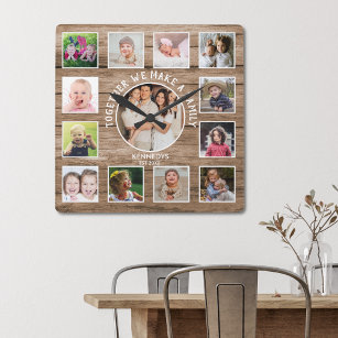 Reloj Cuadrado Crea tu propia madera rústica de 13 Collages de fo