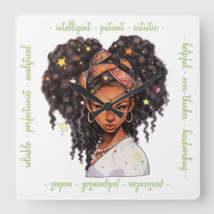 Reloj Cuadrado Crea Tu Propia Mujer Afroamericana Virgo