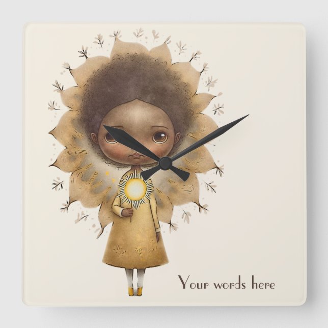 Reloj Cuadrado Crea Tu Propia Niña Girasol Adorable (Anverso)