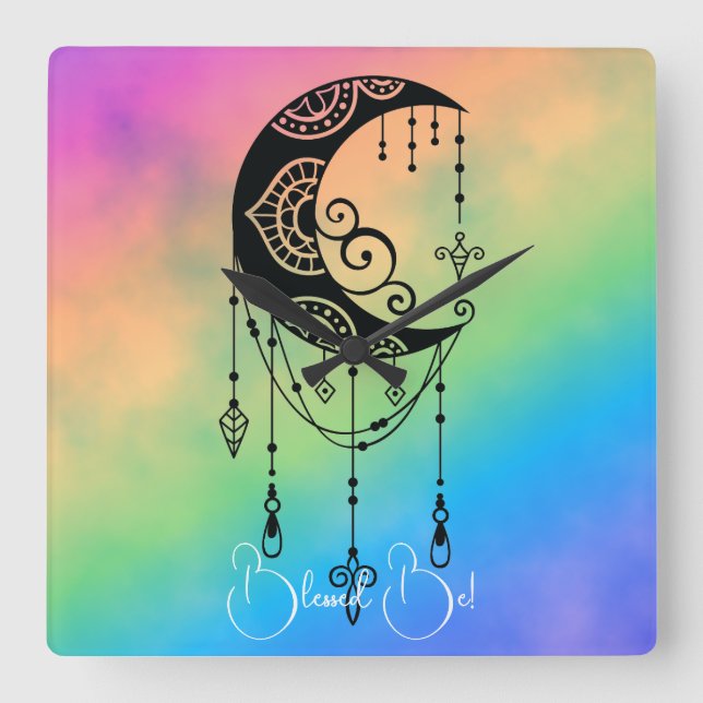 Reloj Cuadrado Crea tu propia silueta de Boho Moon encantadora (Anverso)