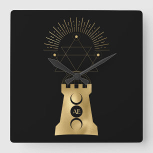 Reloj Cuadrado Crea tu propia torre de luna de oro arcana