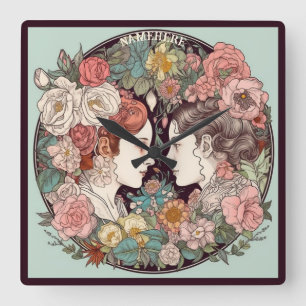 Reloj Cuadrado Crea tu propio Art Nouveau Gemini Zodiac