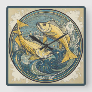 Reloj Cuadrado Crea tu propio Art Nouveau Pisces Zodiac
