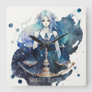 Reloj Cuadrado Crea tu propio azul y Verde azulado libra zodiac