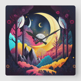 Reloj Cuadrado Crea tu propio bosque de luna creciente brillante
