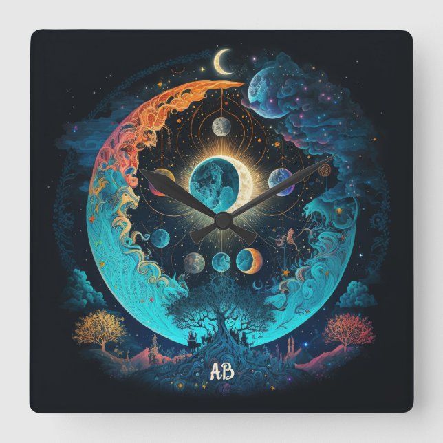 Reloj Cuadrado Crea tu propio bosque místico de la luna azul (Anverso)