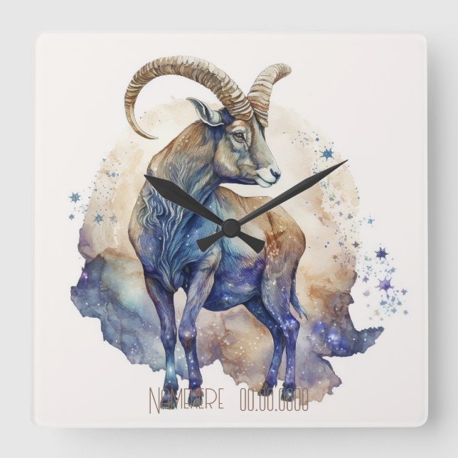 Reloj Cuadrado Crea tu propio Capricornio Misítico Oro y Azul (Anverso)