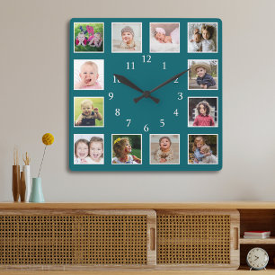 Reloj Cuadrado Crea Tu Propio Collage De 12 Fotos Familiares Turq