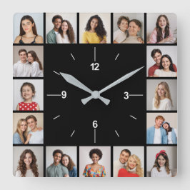 Reloj Cuadrado Crea tu propio collage de 16 fotos en blanco y neg