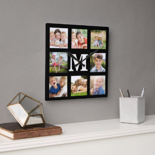 Reloj Cuadrado Crea tu propio collage de 8 fotos familiares en cu