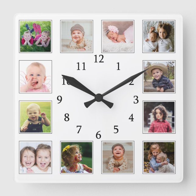 Reloj Cuadrado Crea tu propio Collage de fotos blanco de 12 niños (Anverso)