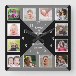 Reloj Cuadrado Crea tu propio Collage de fotos de 12 familias de