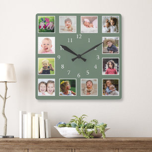 Reloj Cuadrado Crea tu propio Collage de fotos de 12 familias ver