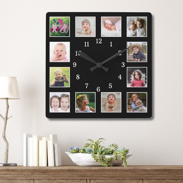 Reloj Cuadrado Crea tu propio Collage de fotos de 12 niños de fam (Subido por el creador)