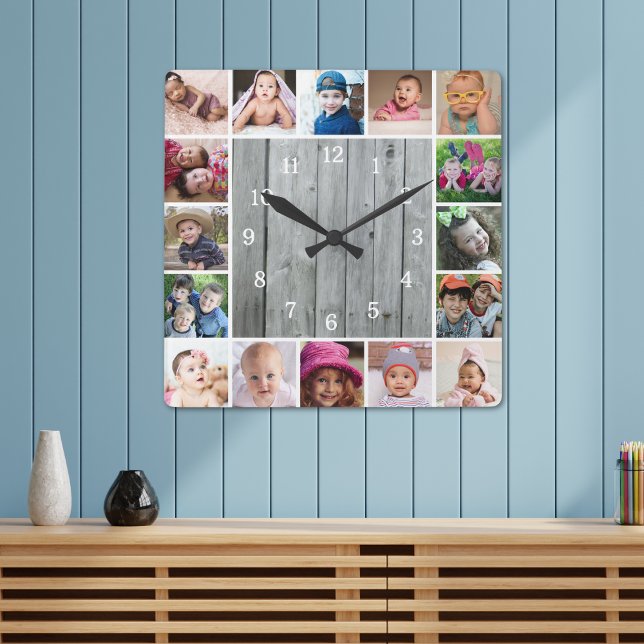 Reloj Cuadrado Crea tu propio Collage de fotos de madera gris rús (Subido por el creador)