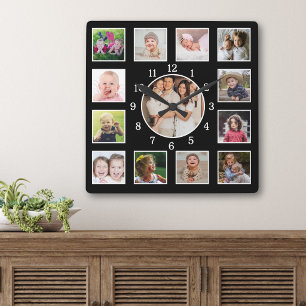 Reloj Cuadrado Crea tu propio collage de fotos familiares 13 Negr