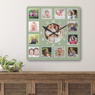 Reloj Cuadrado Crea tu propio collage de fotos familiares 13 Verd
