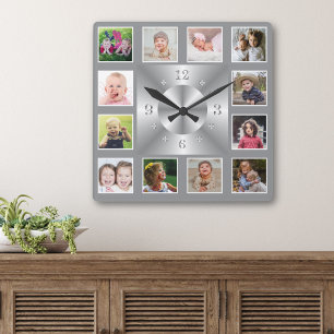 Reloj Cuadrado Crea Tu Propio Collage de Fotos Familiares de Plat