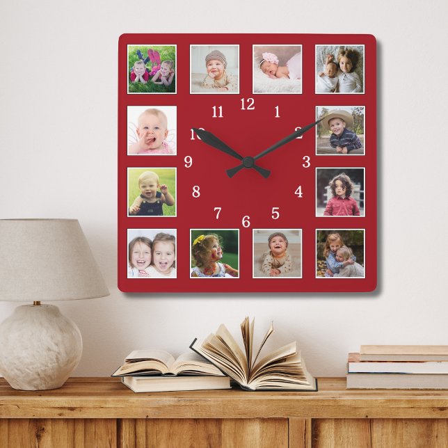 Reloj Cuadrado Crea tu propio Collage de fotos rojo de 12 niños d (Subido por el creador)
