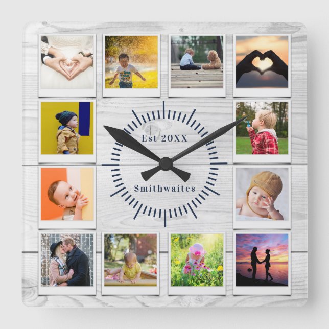 Reloj Cuadrado Crea tu propio Collage de fotos Rustic Farmhouse G (Anverso)