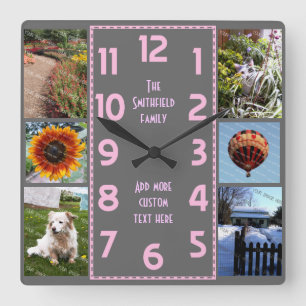 Reloj Cuadrado Crea tu propio deco 6 Collages de fotos gris rosa