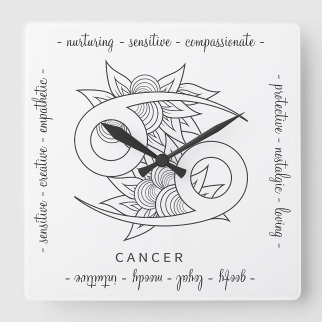 Reloj Cuadrado Crea tu propio elegante cáncer de blanco y negro (Anverso)