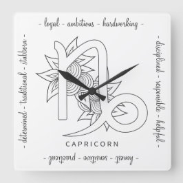 Reloj Cuadrado Crea tu propio elegante Capricornio Blanco y Negro
