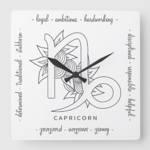 Reloj Cuadrado Crea tu propio elegante Capricornio Blanco y Negro