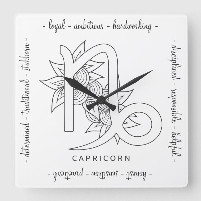 Reloj Cuadrado Crea tu propio elegante Capricornio Blanco y Negro (Anverso)