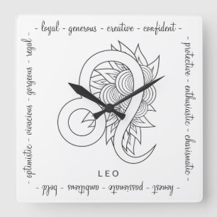 Reloj Cuadrado Crea tu propio elegante Leo Zodiac blanco y negro