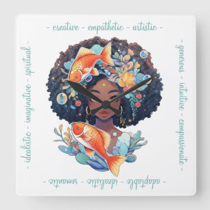 Reloj Cuadrado Crea Tu Propio Elegante Piscis en Blanco y Negro