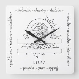Reloj Cuadrado Crea tu propio elegante Zodiac Libra Blanco y Negr