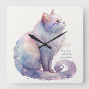 Reloj Cuadrado Crea tu propio gato blanco mágico