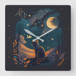 Reloj Cuadrado Crea tu propio gato místico y escénico negro