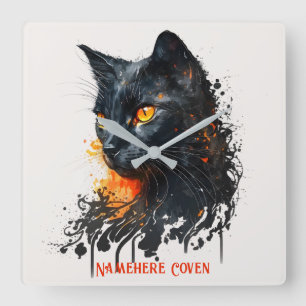 Reloj Cuadrado Crea tu propio gato negro furioso