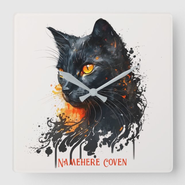 Reloj Cuadrado Crea tu propio gato negro furioso (Anverso)
