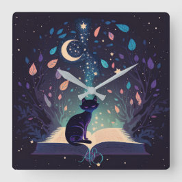 Reloj Cuadrado Crea tu propio gato negro místico