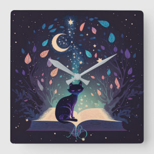 Reloj Cuadrado Crea tu propio gato negro místico