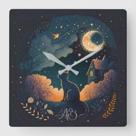 Reloj Cuadrado Crea tu propio gato negro místico de medianoche