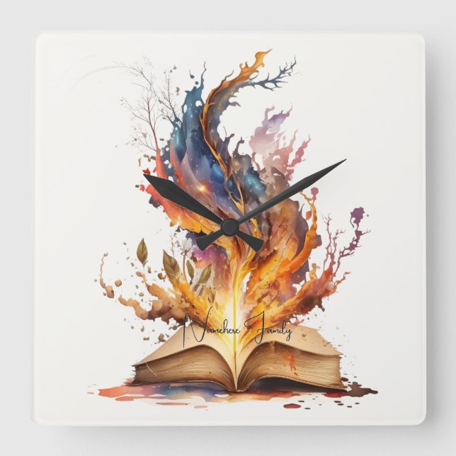 Reloj Cuadrado Crea tu propio Grimoire de Fuego (Anverso)