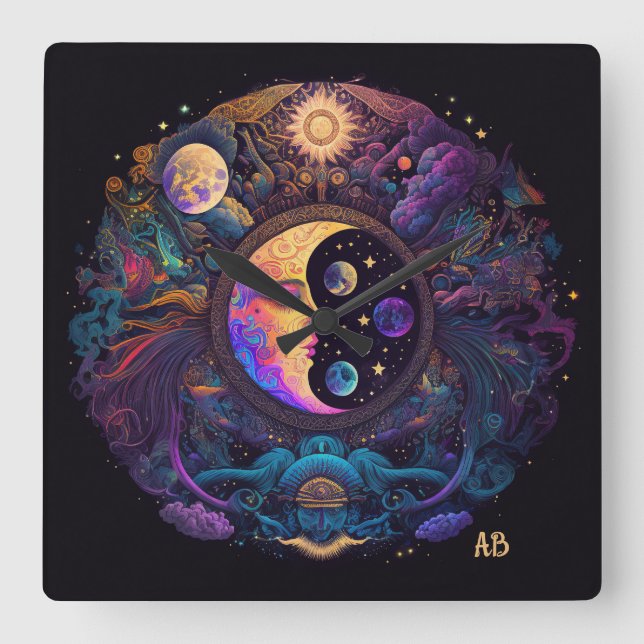 Reloj Cuadrado Crea tu propio hombre místico en la luna (Anverso)