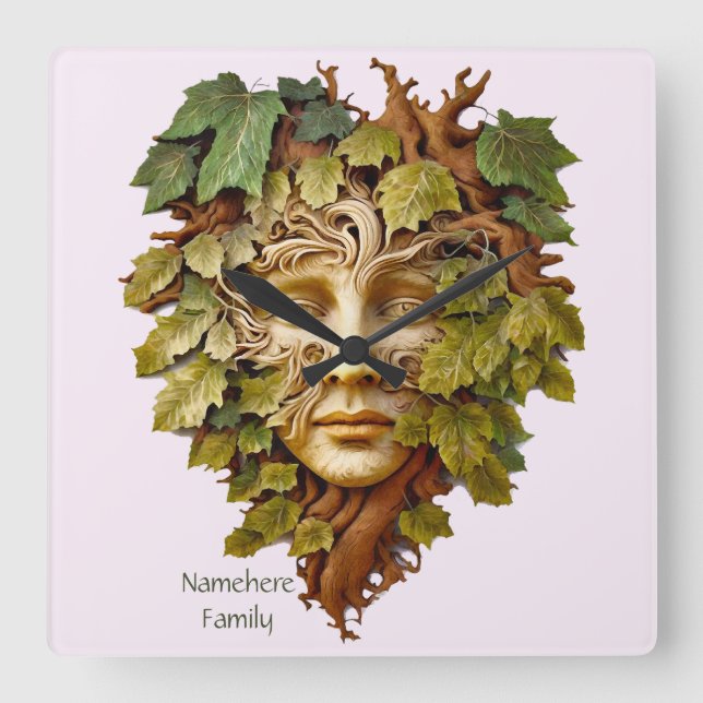 Reloj Cuadrado Crea tu propio hombre verde arce (Anverso)