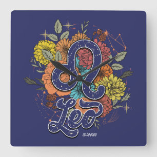 Reloj Cuadrado Crea tu propio León Floral Estelar Zodiac