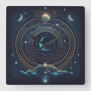 Reloj Cuadrado Crea tu propio lunar celestial azul y dorado