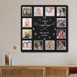 Reloj Cuadrado Crea tu propio marco de 12 Collages de fotos negro<br><div class="desc">Crea tu propio reloj de pared de collage con 12 de tus fotos favoritas. El reloj del fotograma te ayuda a valorar tus momentos especiales y también hace un regalo reflexivo para padres, abuelos y amigos. El reloj familiar personalizado lo convierte en un regalo perfecto para todas las ocasiones. Personaliza...</div>