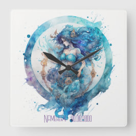 Reloj Cuadrado Crea tu propio morado y azul acuario zodiaco