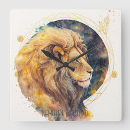 Reloj Cuadrado Crea tu propio oro y azul Leo Zodiac
