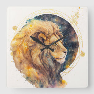 Reloj Cuadrado Crea tu propio oro y azul Leo Zodiac