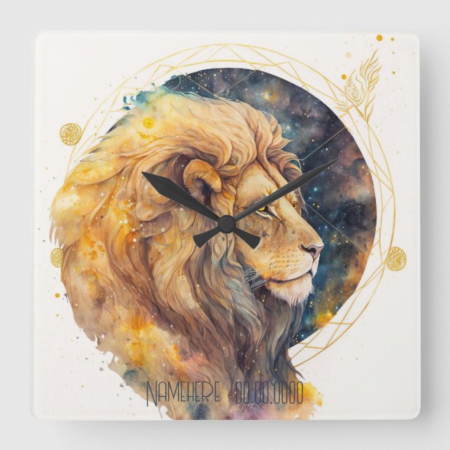 Reloj Cuadrado Crea tu propio oro y azul Leo Zodiac (Anverso)